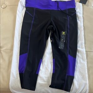 Xersion Black Leggings with Purple Stitching